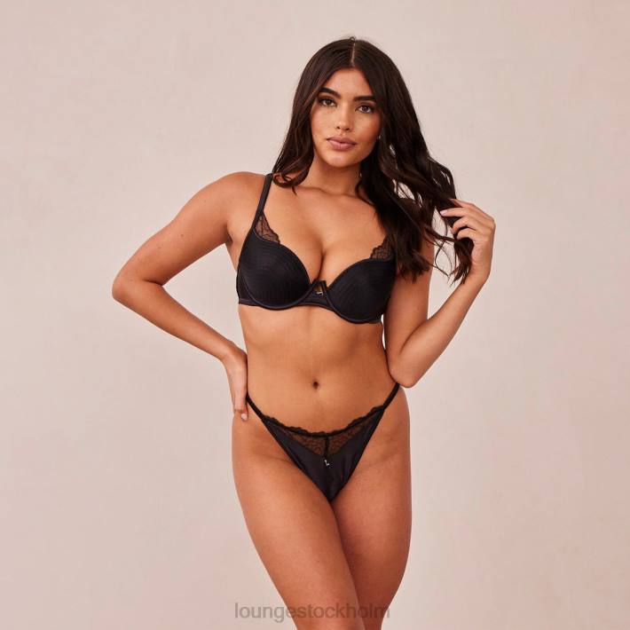 Lounge kvinnor svart underkläder FP6J161 quiltad spets balkong bh & g-string/trosa set