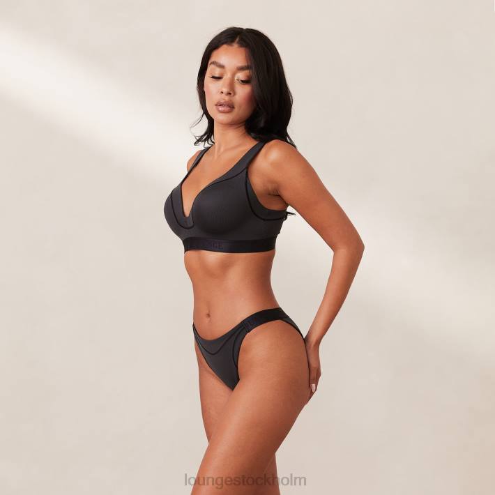 Lounge kvinnor svart underkläder FP6J165 ribbad mindful bh & stringtrosa/trosa