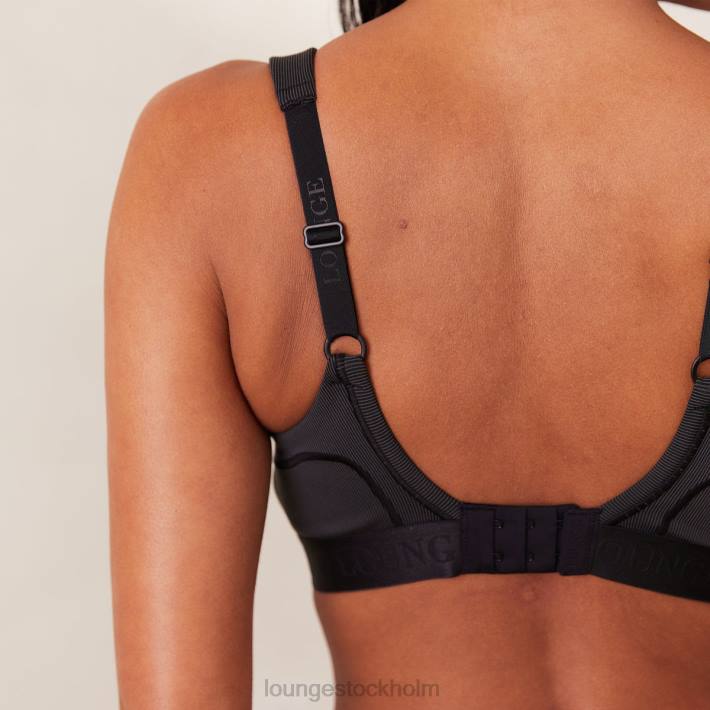 Lounge kvinnor svart underkläder FP6J165 ribbad mindful bh & stringtrosa/trosa