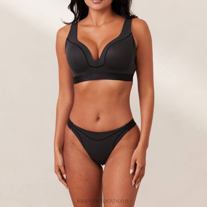 Lounge kvinnor svart underkläder FP6J165 ribbad mindful bh & stringtrosa/trosa