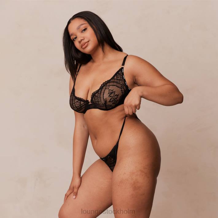 Lounge kvinnor svart underkläder FP6J16 charmad balkong-bh & stringtrosa/trosa set