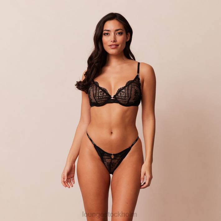 Lounge kvinnor svart underkläder FP6J16 charmad balkong-bh & stringtrosa/trosa set