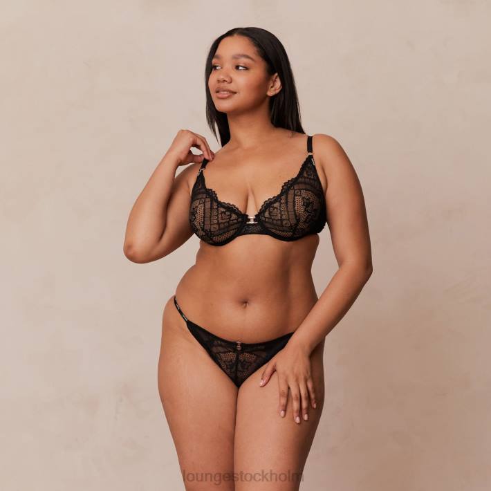 Lounge kvinnor svart underkläder FP6J16 charmad balkong-bh & stringtrosa/trosa set