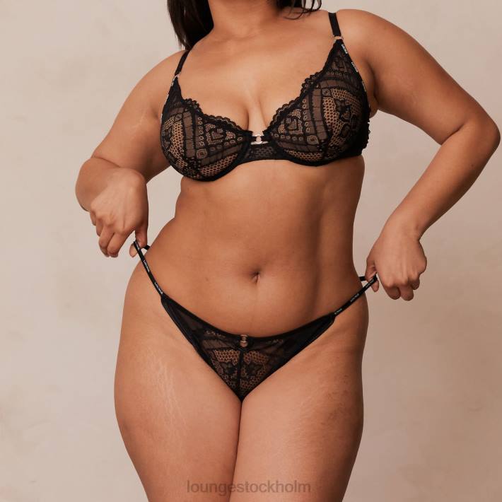 Lounge kvinnor svart underkläder FP6J16 charmad balkong-bh & stringtrosa/trosa set