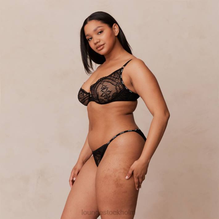Lounge kvinnor svart underkläder FP6J16 charmad balkong-bh & stringtrosa/trosa set