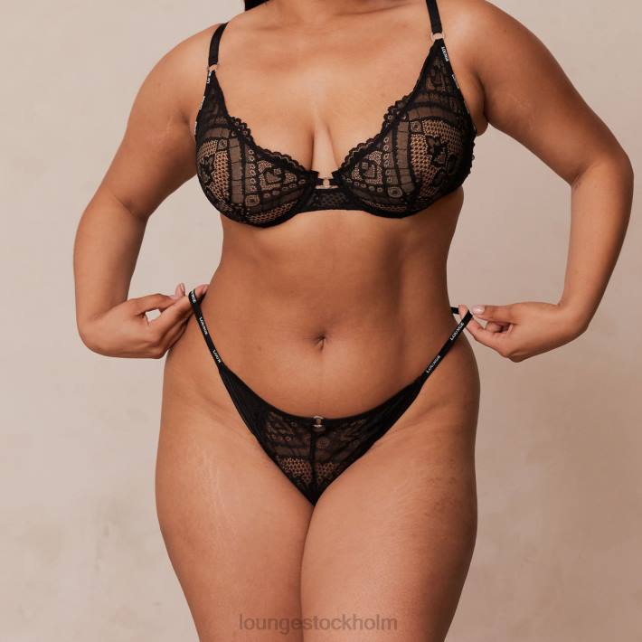 Lounge kvinnor svart underkläder FP6J16 charmad balkong-bh & stringtrosa/trosa set