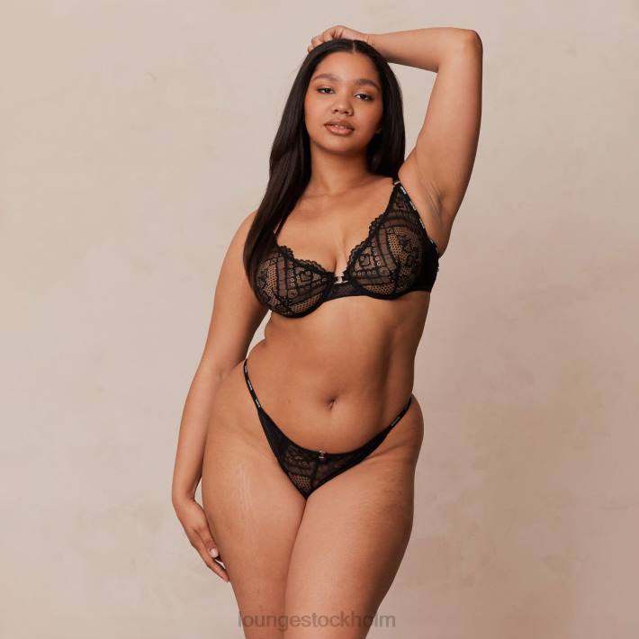 Lounge kvinnor svart underkläder FP6J16 charmad balkong-bh & stringtrosa/trosa set