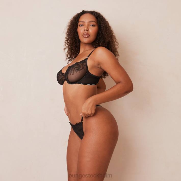 Lounge kvinnor svart underkläder FP6J17 illustration balkong BH & stringtrosa/trosa set