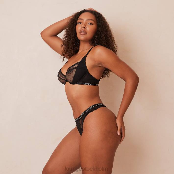 Lounge kvinnor svart underkläder FP6J24 liberty balkong bh & stringtrosa/trosa set