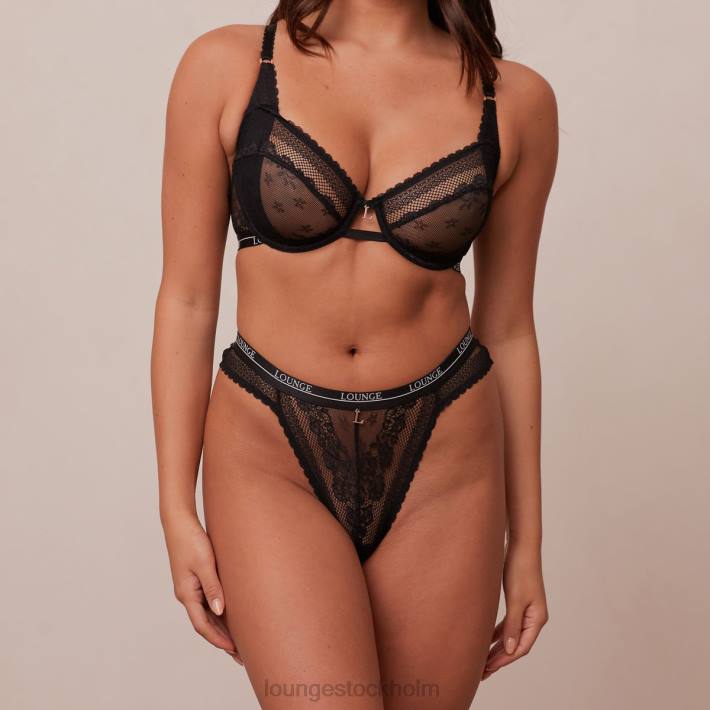 Lounge kvinnor svart underkläder FP6J24 liberty balkong bh & stringtrosa/trosa set