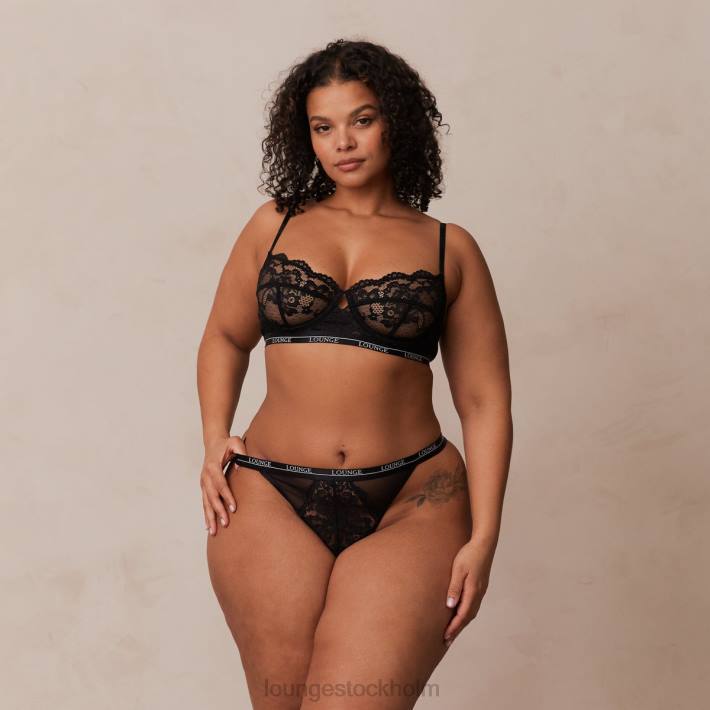 Lounge kvinnor svart underkläder FP6J3 blossom balkong bh & string set