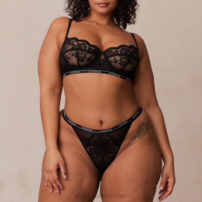 Lounge kvinnor svart underkläder FP6J3 blossom balkong bh & string set