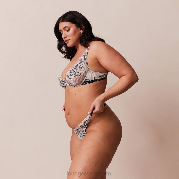 Lounge kvinnor svart underkläder FP6J4 lyxig balkong-bh och stringtrosa/trosa