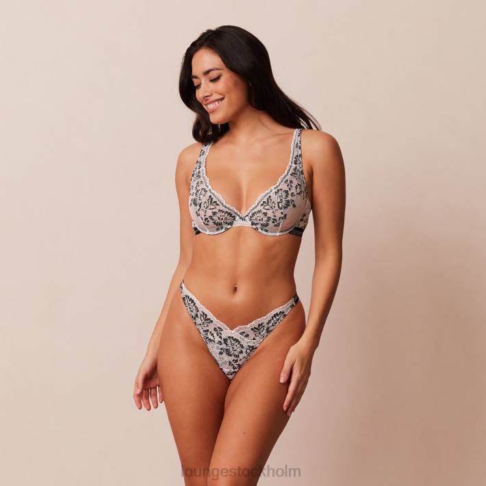 Lounge kvinnor svart underkläder FP6J4 lyxig balkong-bh och stringtrosa/trosa