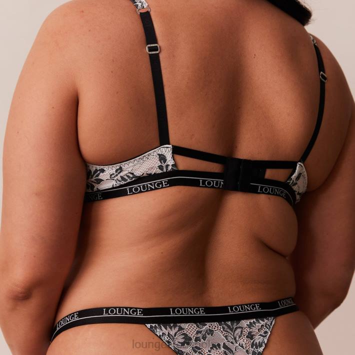 Lounge kvinnor svart underkläder FP6J4 lyxig balkong-bh och stringtrosa/trosa