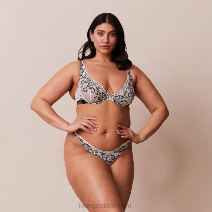 Lounge kvinnor svart underkläder FP6J4 lyxig balkong-bh och stringtrosa/trosa