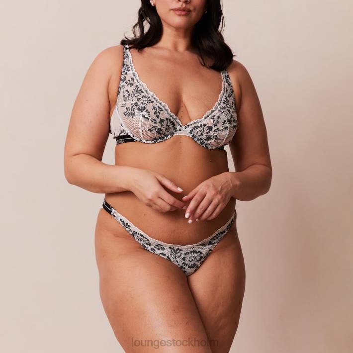 Lounge kvinnor svart underkläder FP6J4 lyxig balkong-bh och stringtrosa/trosa