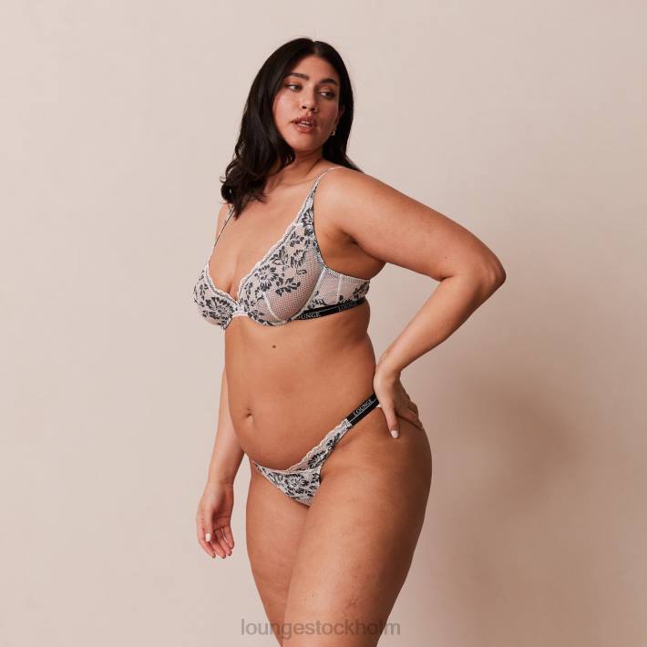 Lounge kvinnor svart underkläder FP6J4 lyxig balkong-bh och stringtrosa/trosa