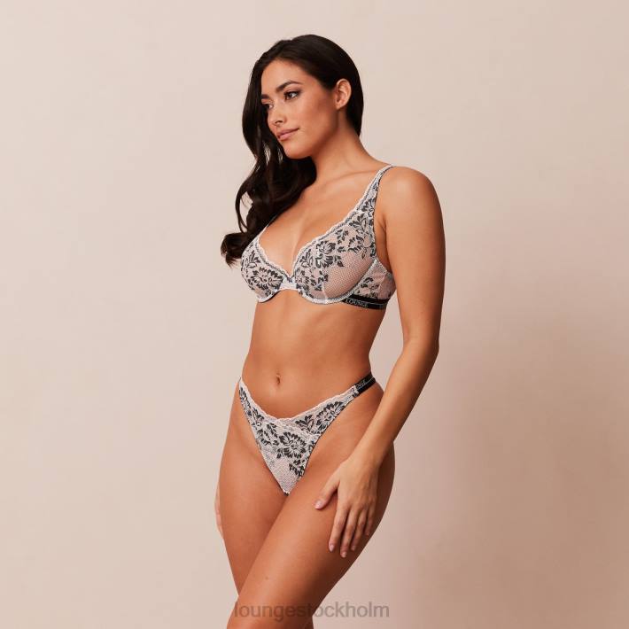 Lounge kvinnor svart underkläder FP6J4 lyxig balkong-bh och stringtrosa/trosa