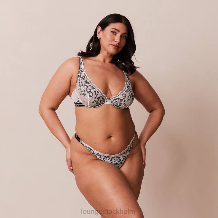 Lounge kvinnor svart underkläder FP6J4 lyxig balkong-bh och stringtrosa/trosa