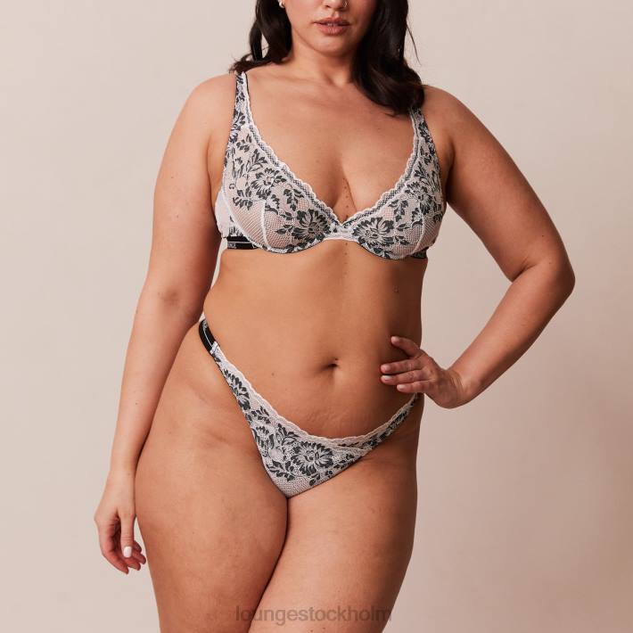 Lounge kvinnor svart underkläder FP6J4 lyxig balkong-bh och stringtrosa/trosa