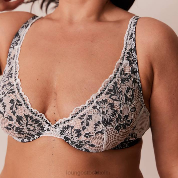 Lounge kvinnor svart underkläder FP6J4 lyxig balkong-bh och stringtrosa/trosa