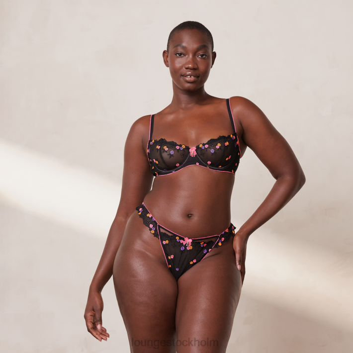 Lounge kvinnor svart underkläder FP6J62 neon balkong bh & g-string set