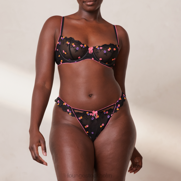Lounge kvinnor svart underkläder FP6J62 neon balkong bh & g-string set