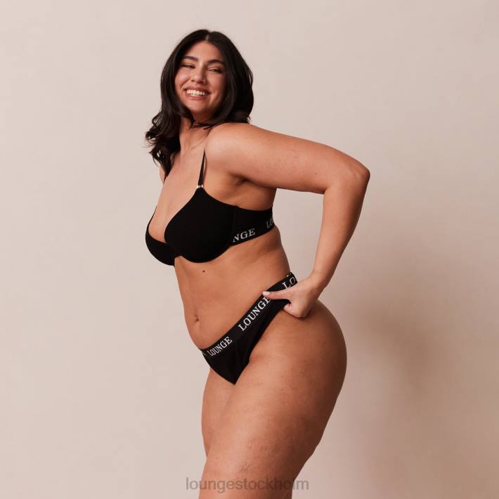 Lounge kvinnor svart underkläder FP6J64 ultrakomfortabel ribbad t-shirt BH & string set