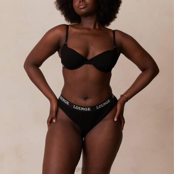 Lounge kvinnor svart underkläder FP6J64 ultrakomfortabel ribbad t-shirt BH & string set