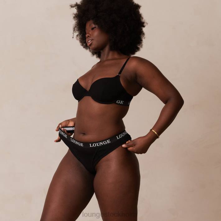 Lounge kvinnor svart underkläder FP6J64 ultrakomfortabel ribbad t-shirt BH & string set