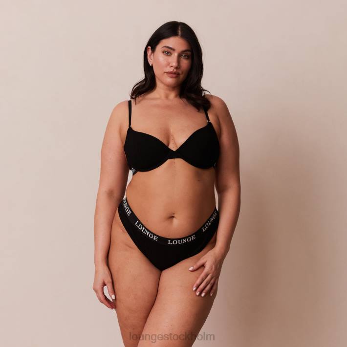 Lounge kvinnor svart underkläder FP6J64 ultrakomfortabel ribbad t-shirt BH & string set