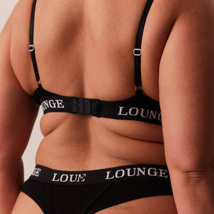 Lounge kvinnor svart underkläder FP6J64 ultrakomfortabel ribbad t-shirt BH & string set