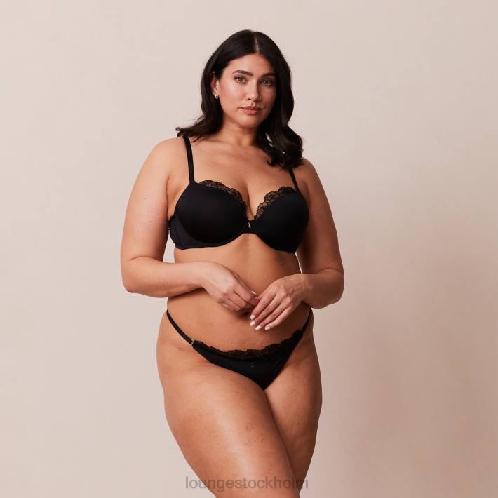 Lounge kvinnor svart underkläder FP6J70 anti-gravitation push-up bh & stringtrosor/kalsonger set