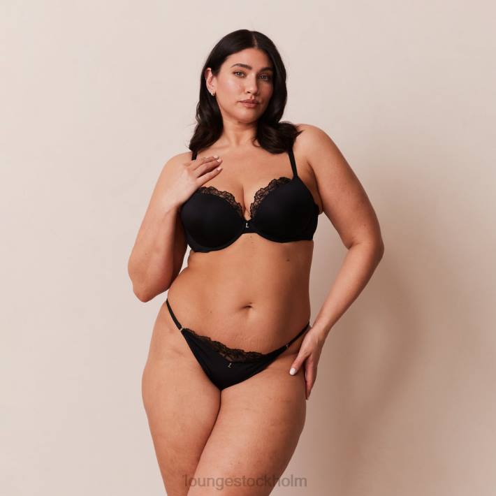 Lounge kvinnor svart underkläder FP6J70 anti-gravitation push-up bh & stringtrosor/kalsonger set