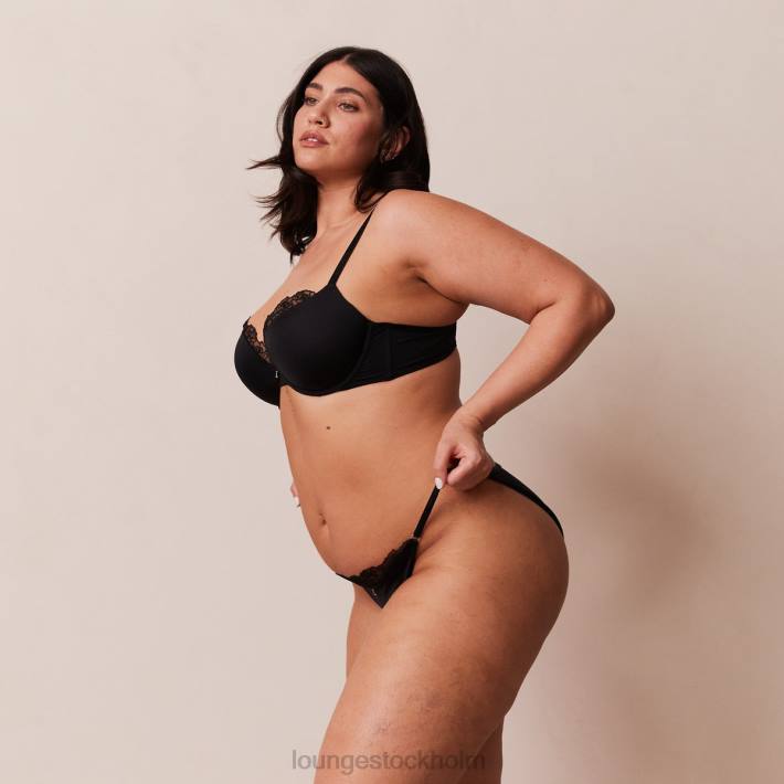 Lounge kvinnor svart underkläder FP6J70 anti-gravitation push-up bh & stringtrosor/kalsonger set