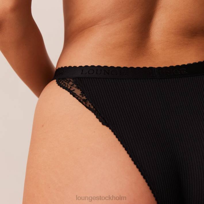Lounge kvinnor svart underkläder FP6J73 ribbad balkong-bh & stringtrosa/trosa set