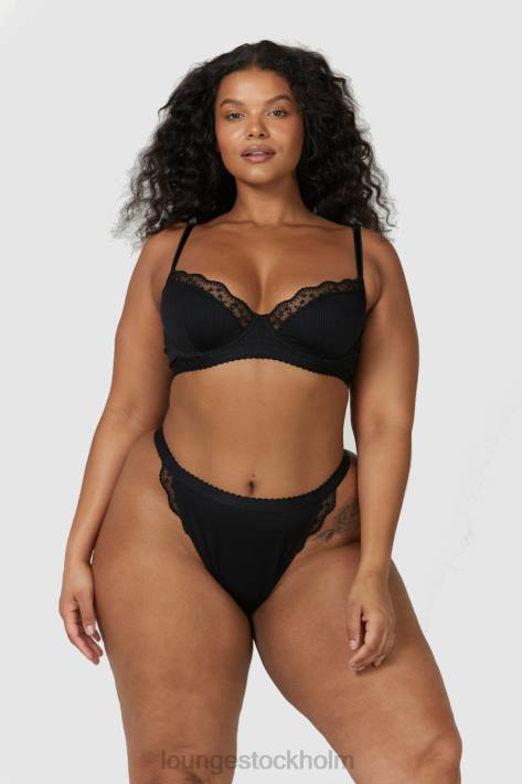 Lounge kvinnor svart underkläder FP6J73 ribbad balkong-bh & stringtrosa/trosa set