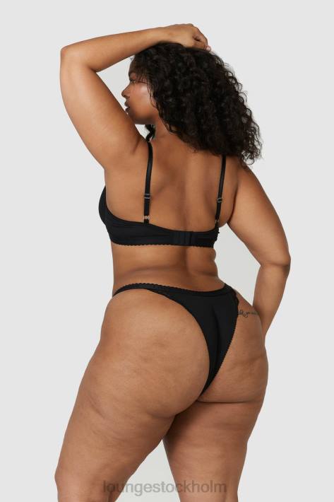 Lounge kvinnor svart underkläder FP6J73 ribbad balkong-bh & stringtrosa/trosa set