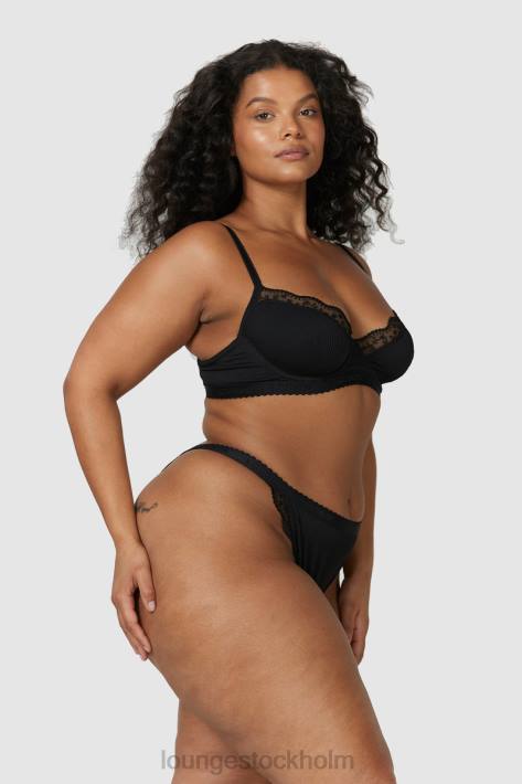 Lounge kvinnor svart underkläder FP6J73 ribbad balkong-bh & stringtrosa/trosa set