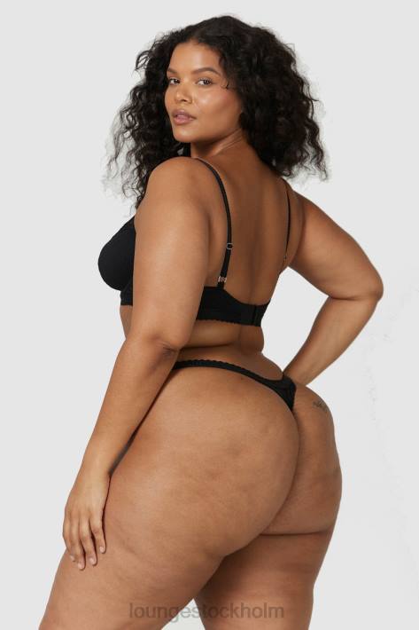 Lounge kvinnor svart underkläder FP6J73 ribbad balkong-bh & stringtrosa/trosa set