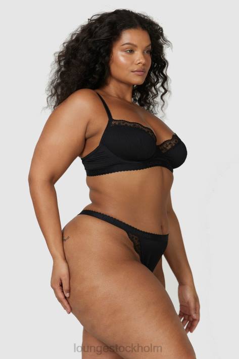 Lounge kvinnor svart underkläder FP6J73 ribbad balkong-bh & stringtrosa/trosa set