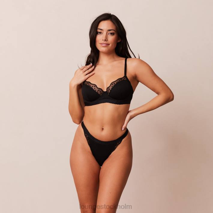 Lounge kvinnor svart underkläder FP6J73 ribbad balkong-bh & stringtrosa/trosa set