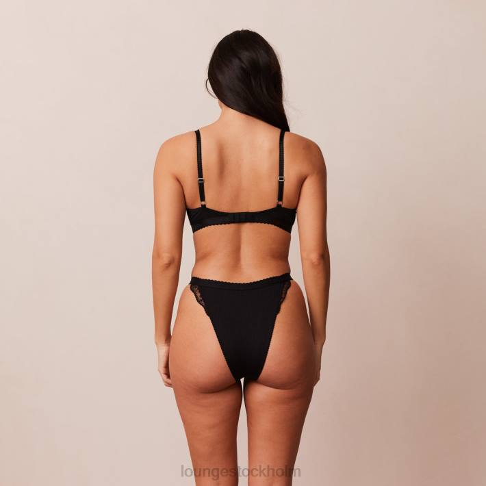 Lounge kvinnor svart underkläder FP6J73 ribbad balkong-bh & stringtrosa/trosa set