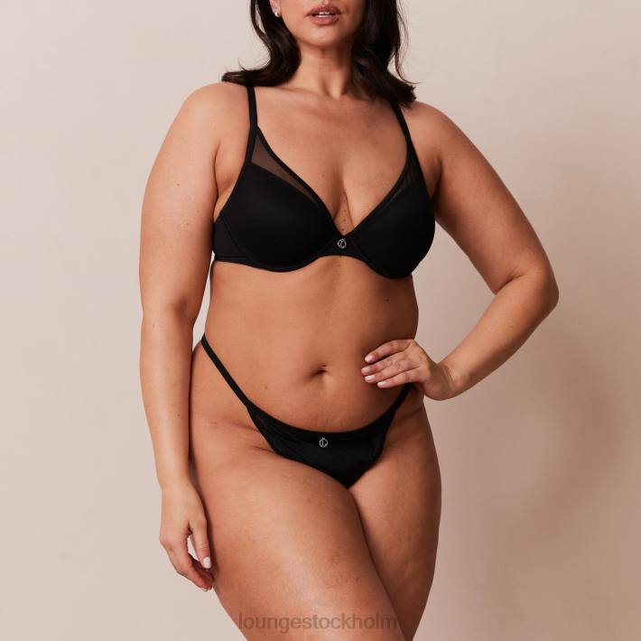 Lounge kvinnor svart underkläder FP6J91 klassisk t-shirt-bh & stringtrosa/trosa set