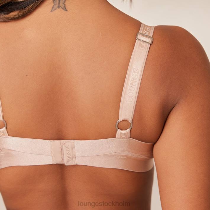 Lounge kvinnor taupe underkläder FP6J127 Slät mesh t-shirt BH & stringtrosa/kalsonger set