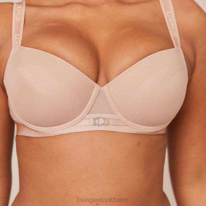 Lounge kvinnor taupe underkläder FP6J127 Slät mesh t-shirt BH & stringtrosa/kalsonger set