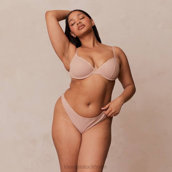 Lounge kvinnor taupe underkläder FP6J34 så mjuk ribbad t-shirt bh & string-set