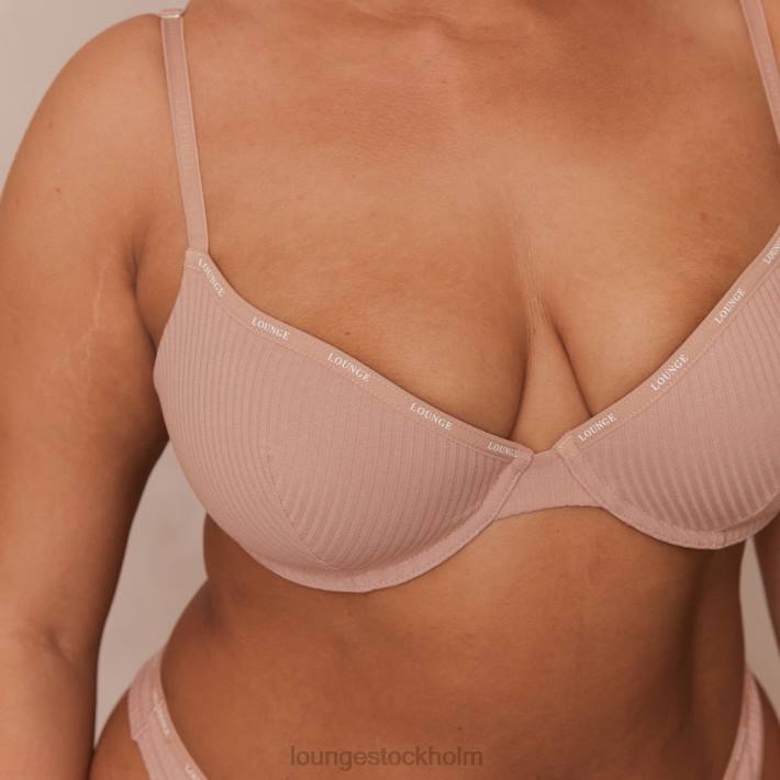 Lounge kvinnor taupe underkläder FP6J34 så mjuk ribbad t-shirt bh & string-set