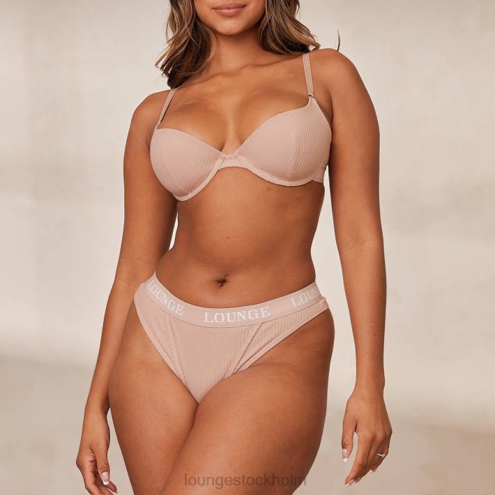 Lounge kvinnor taupe underkläder FP6J77 ultrakomfortabel ribbad t-shirt BH & string set